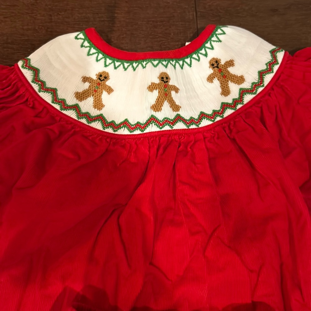 Stitch Fish red corduroy baby outfit with embroideded collar